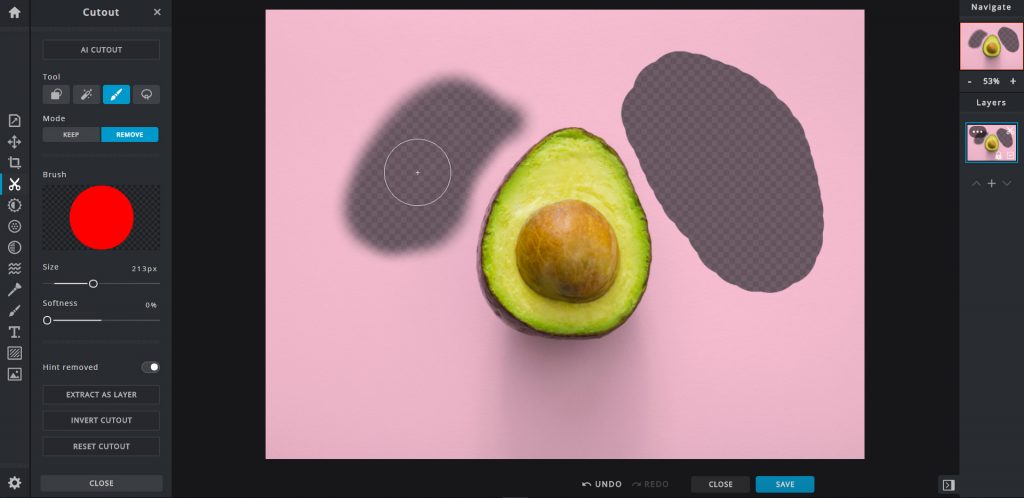 הסרת רקע מתמונה - כלי המברשת